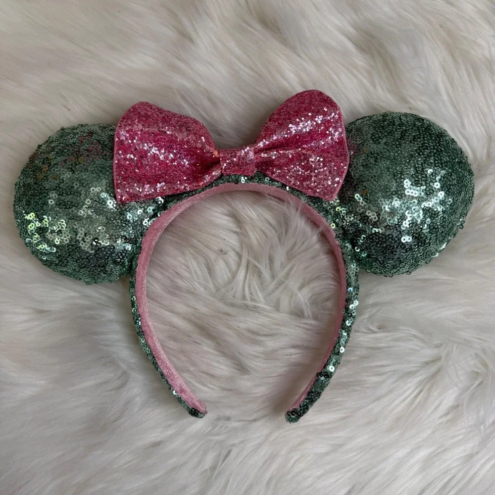 Disney World - Mint and Hot Pink Glitter and Sparkle Mickey Minnie Ear Headband